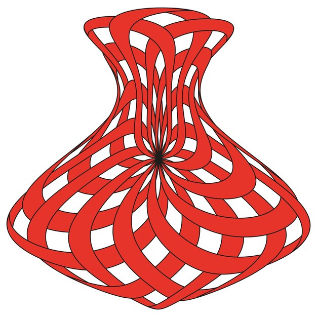 Red abstract vase Twisted ribbon shape Bold 3D illusion Vector decorative figure