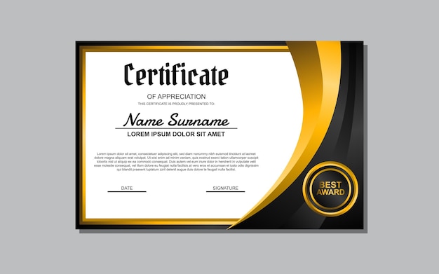 red and gold horizontal certificate template design in abstract style for appreciation