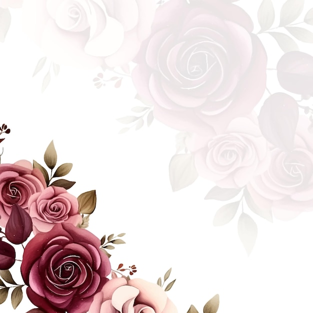 Red and pink vector frame with foliage pattern background with flora and flower