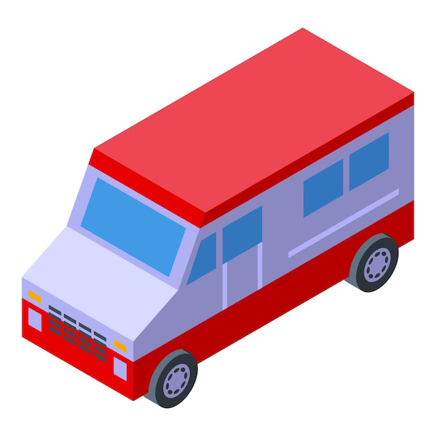 Red and white bank armored truck transporting money isometric view