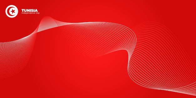 Red and white line art background with tunisian flag design for Tunisia Independence Day