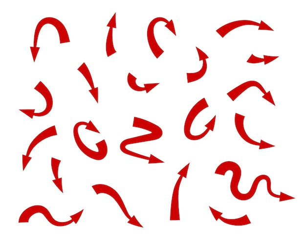 red arrow icon indicating different direction. a set icons isolated on a white background for website banners ads and design elements.