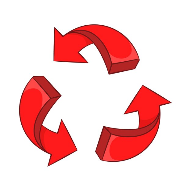 Red arrow recycling icon in cartoon style on a white background vector illustration