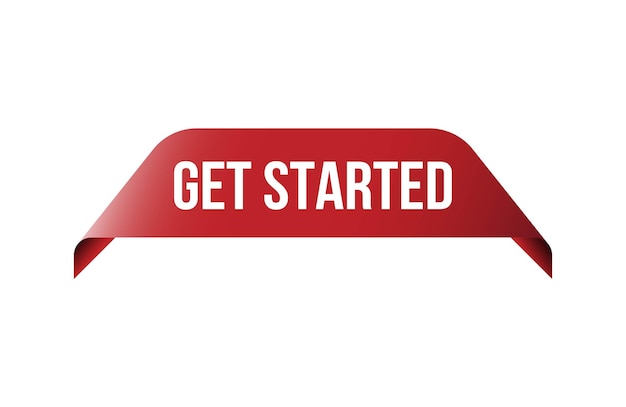 Red banner get started isolated on white background