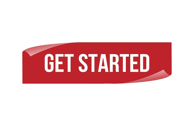 Red banner get started isolated on white background