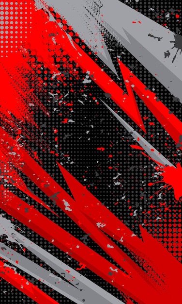 Red black geometric stripes racing wallpaper with abstract grunge brush strokes