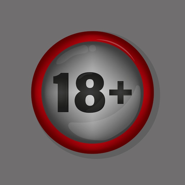 Red circle emblem Eighteen plus text Vector adult label Grey caution badge