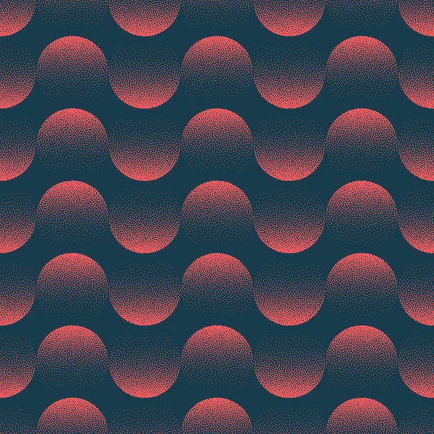 Red Circles Wavy Structure Seamless Pattern Trendy Vector Abstract Background