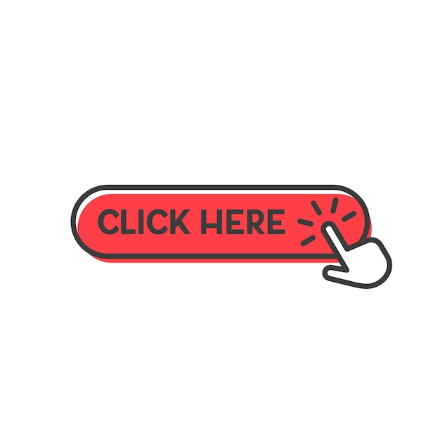 Red click here button with hand pointer icon
