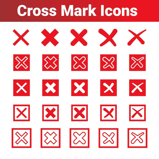 red cross reject x no wrong cancel delete vote incorrecr sign icon set graphic design element set o