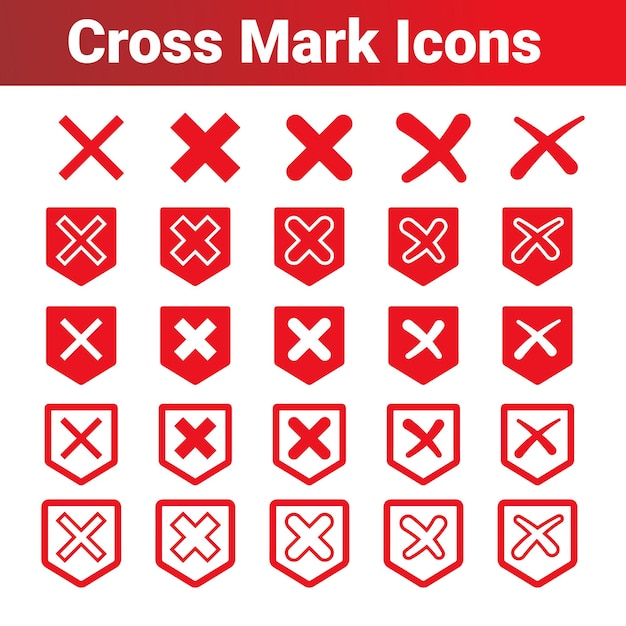 red cross reject x no wrong cancel delete vote incorrecr sign icon set graphic design element set o