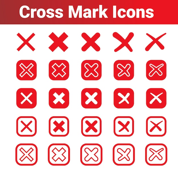red cross reject x no wrong cancel delete vote incorrecr sign icon set graphic design element set o