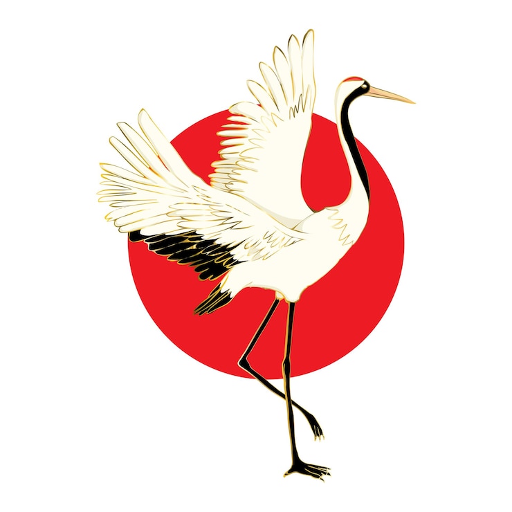 Vektör red crowned crane flaps wings cartoon vector illustration mating dance of birds