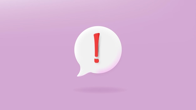 Red exclamation icon sign or attention caution mark illustration graphic element symbol isolated on purple background with warning problem error m