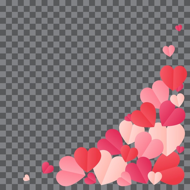 Red hearts confetti splash on transparent background Magic vector waves with particles
