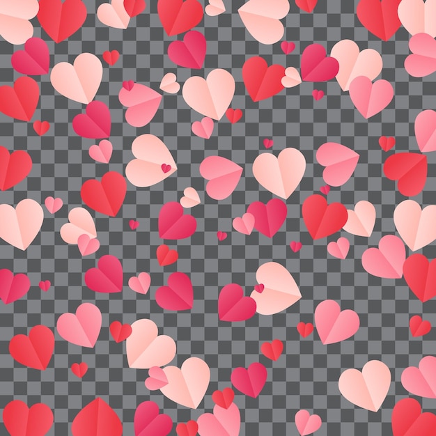 red hearts confetti splash on transparent background magic vector waves with particles