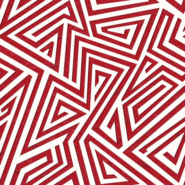 Red maze geometric seamless pattern with grunge effect