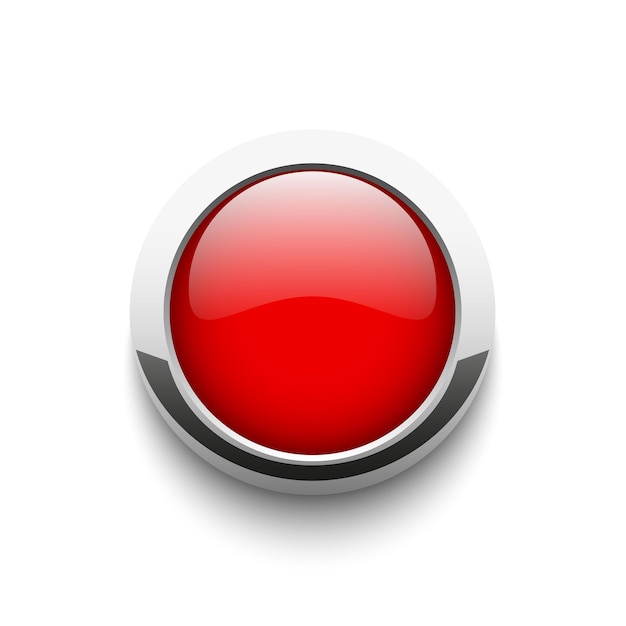 Red round glossy button isolated on white background Vector illustration