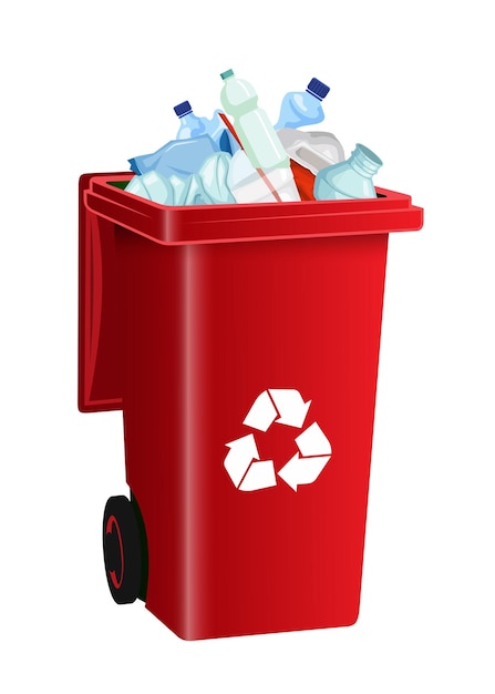 red vector dumpster for plastic with garbage