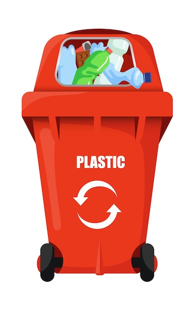 Red vector trash bin for plastic