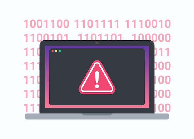 Red warning error sign on laptop concept vector illustration