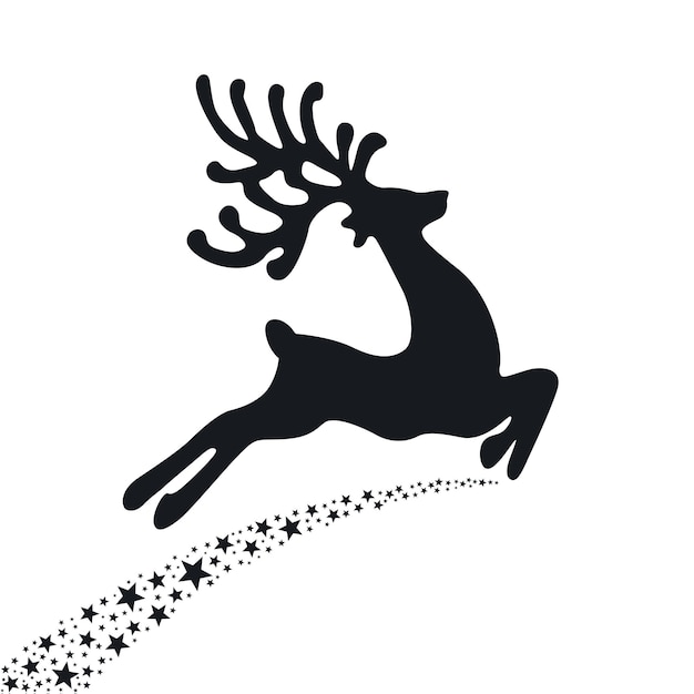 reindeer silhouette fly stars white background