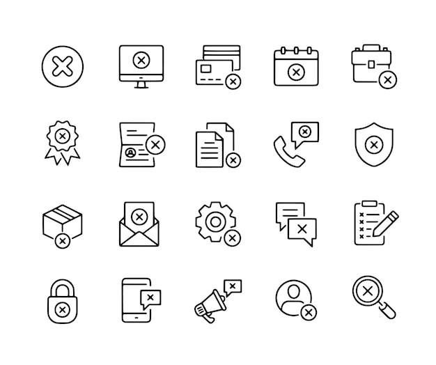 rejection line icons editable stroke containing failed declined failure cancel icons collection
