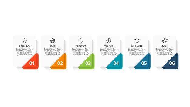 Rektangelkoncept til infografik med 6 trin muligheder dele eller processer Visualisering af forretningsdata