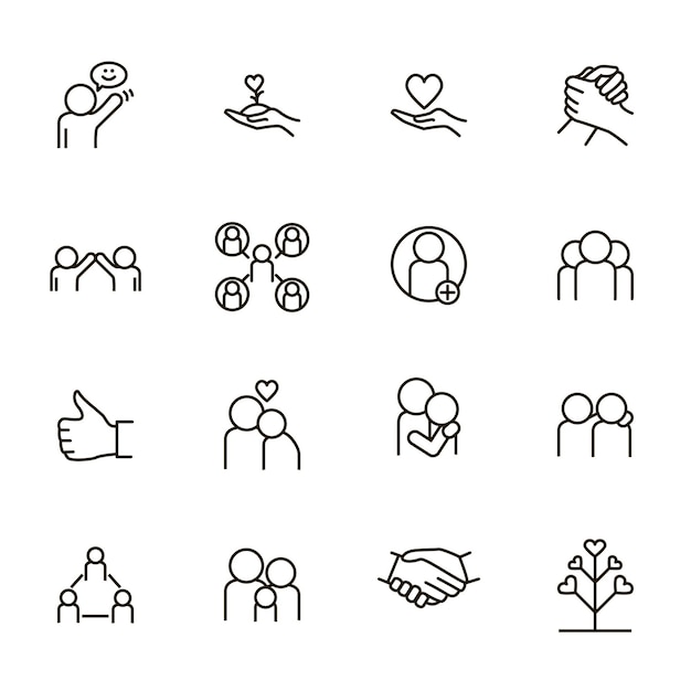 Relations and Emotions Signs Black Thin Line Icon Set Vector