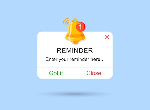 Reminder notifications page with alert bell icon in flat style Event notice message vector illustration on isolated background Announcement notice sign business concept