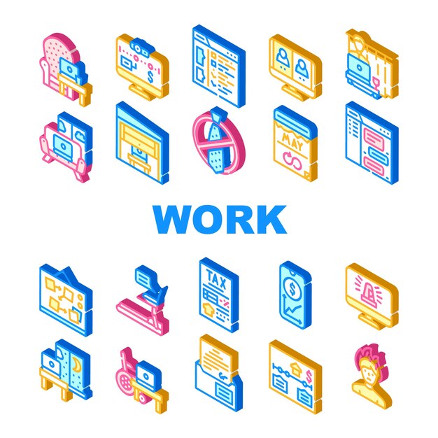 Remote Work From Home Collection Icons Set Vector Office In Garage And Room Working From Home Online Communication With Colleagues And Partners Isometric Sign Color Illustrations
