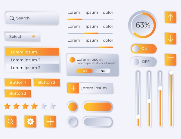 Renk geçişli UI kit öğeleri koleksiyonu