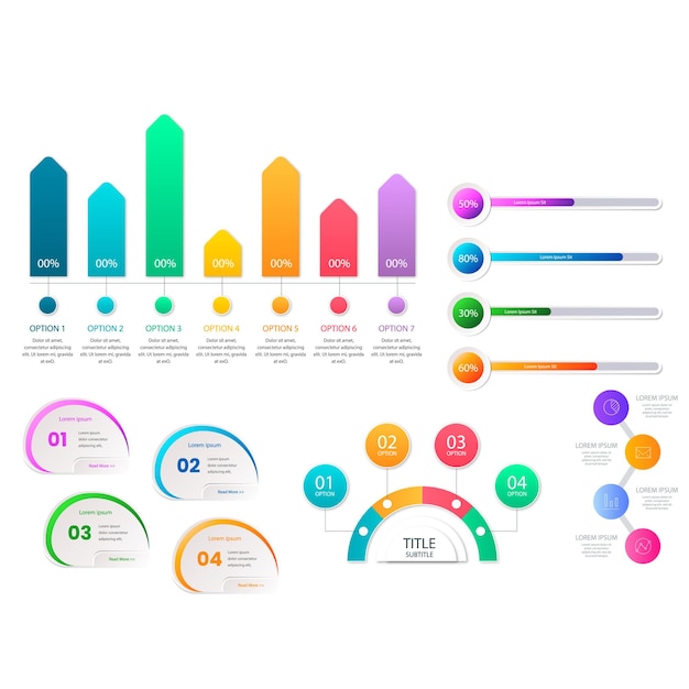 Renkli geçişli infografik öğe koleksiyonu