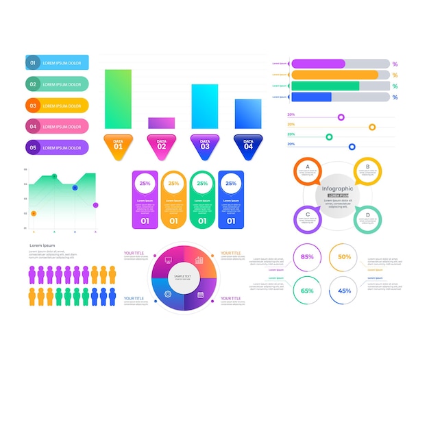 Renkli geçişli infografik öğe koleksiyonu