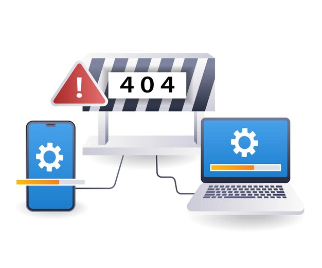 repair warning error code 404 flat isometric 3d illustration