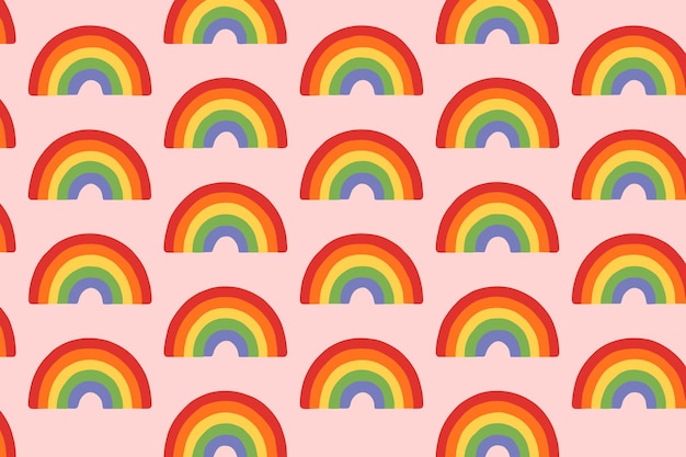 Repeating Pattern of Colorful Rainbows on Pink Background