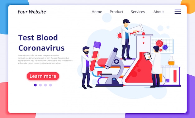 Research laboratory concept for Covid-19 Corona virus with scientists working at medical laboratorium. website landing page design template