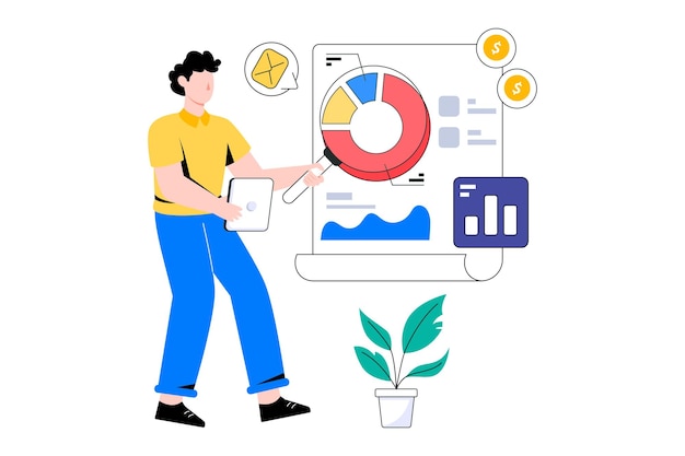 Research og analyse Flat Style Design Vektor illustration. Lagerillustration