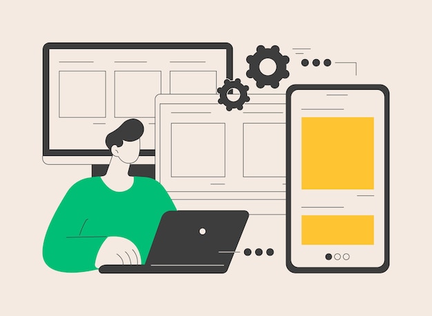 Responsive web design abstract concept vector illustration Website frontend development all screens UI and UX web page mobile version flexible grid and layout CSS media query abstract metaphor