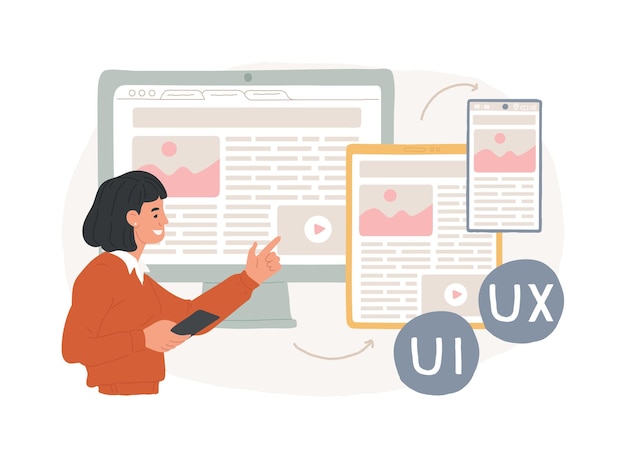 Responsive web design isolated concept vector illustration Website frontend development all screens UI and UX web page mobile version flexible grid and layout CSS media query vector concept