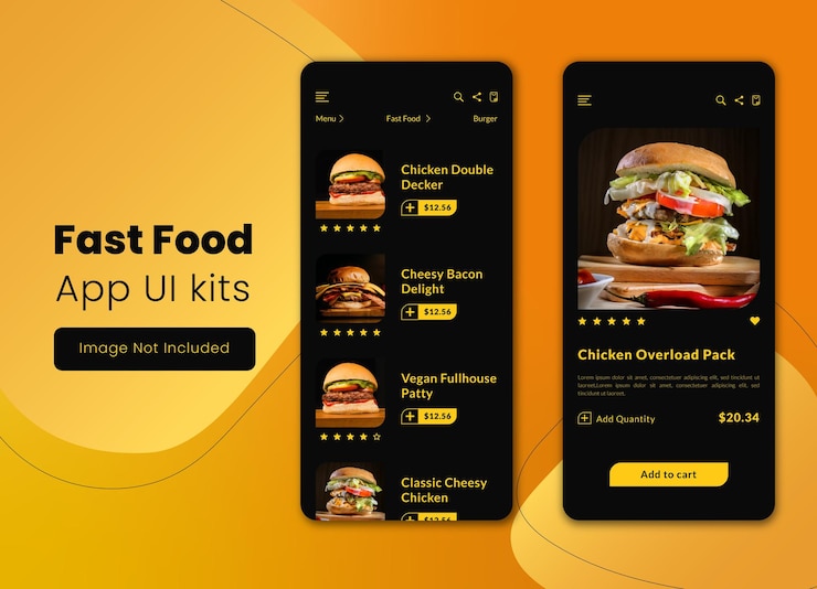 Vektör restoran mobil uygulama arayüzü kitleri tasarım şablonu