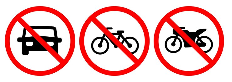 Restricted prohibit car motorcycle bike bicycle motorbike not allowed road sign crossed circle