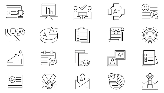 Result line icon set Audit analysis plan evaluation quality goal success motivation line icon