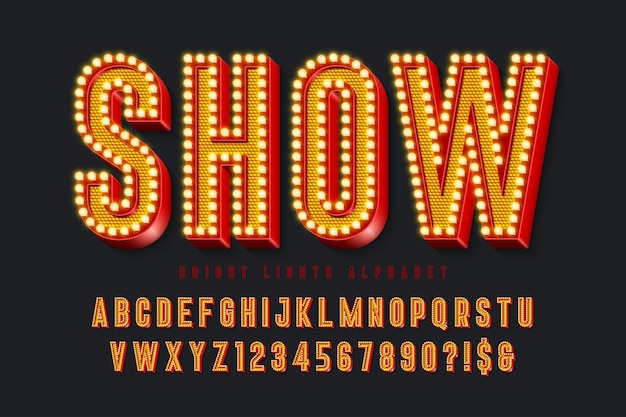 Retro cinema alphabet design cabaret fairy LED lamps letters and numbers