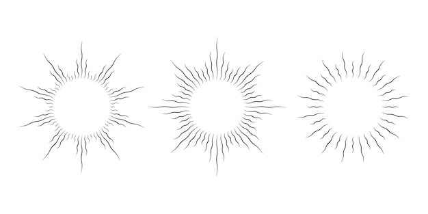 retro curved sunburst frame set warped radial sunlight rays pack vintage wavy sunbeams design