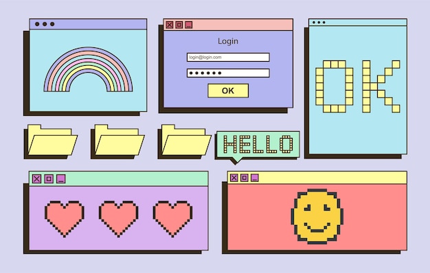 Retro desktop concept user interface in style of pop art download window password and login file