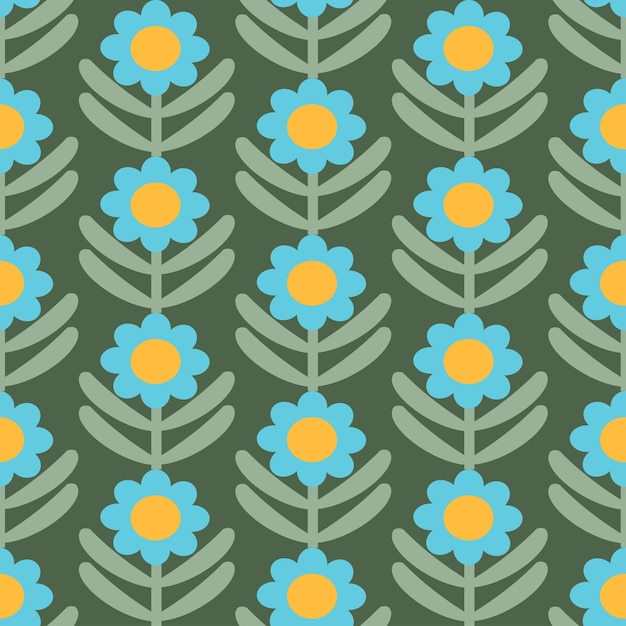 Retro Floral Pattern 70s Funky Geometric Flowers Groovy Mid Century scandi Seamless vector texture