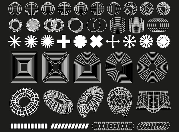 Retro futuristic elements for design Big collection of abstract graphic geometric symbols and objec
