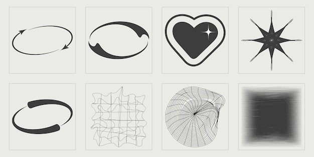 Retro futuristic elements for design Brutalism star and flower shapes Modern abstract forms