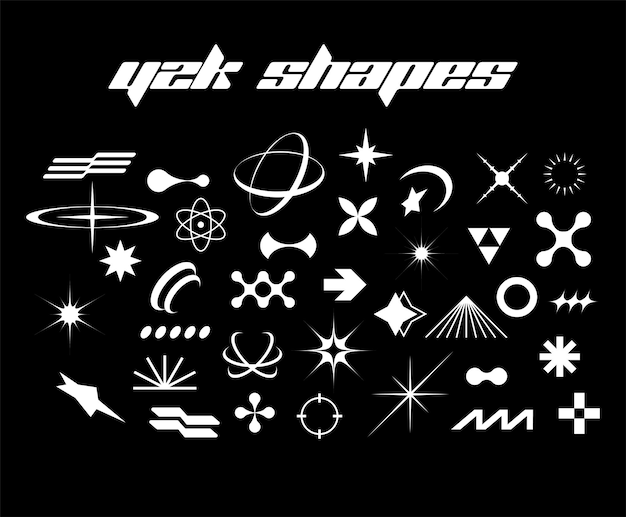 retro futuristic elements y2k shapes geometric symbols in y2k style trendy y2k vector signs